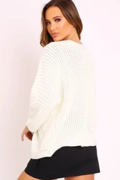 Rebellious Fashion Cream Oversized Chunky Knit Cardigan - Courtney