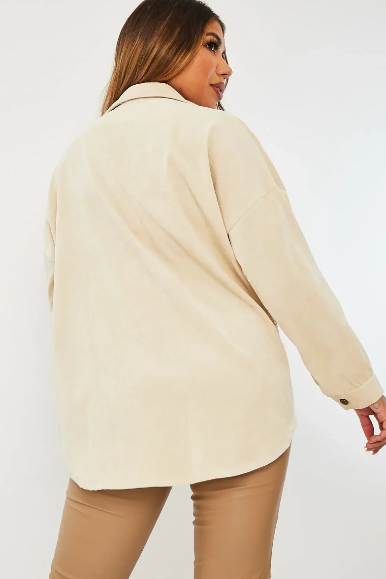 Rebellious Fashion Cream Oversized Fit Corduroy Shirt - Brina