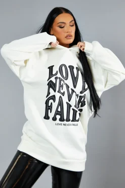 Rebellious Fashion Cream Oversized Slogan Hoodie - Kriss