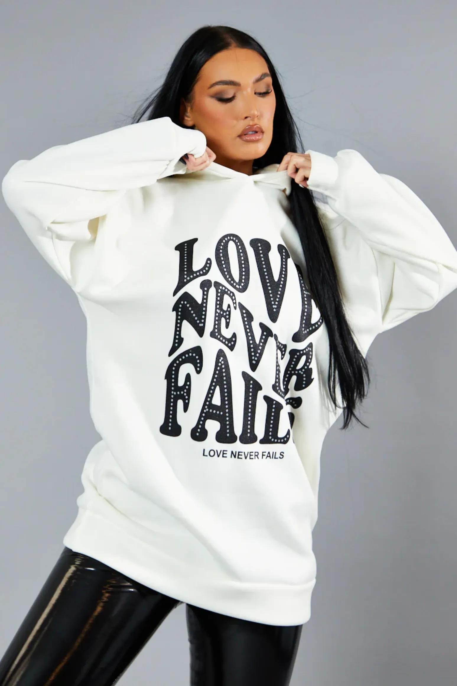 Rebellious Fashion Cream Oversized Slogan Hoodie - Kriss