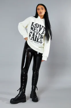 Rebellious Fashion Cream Oversized Slogan Hoodie - Kriss