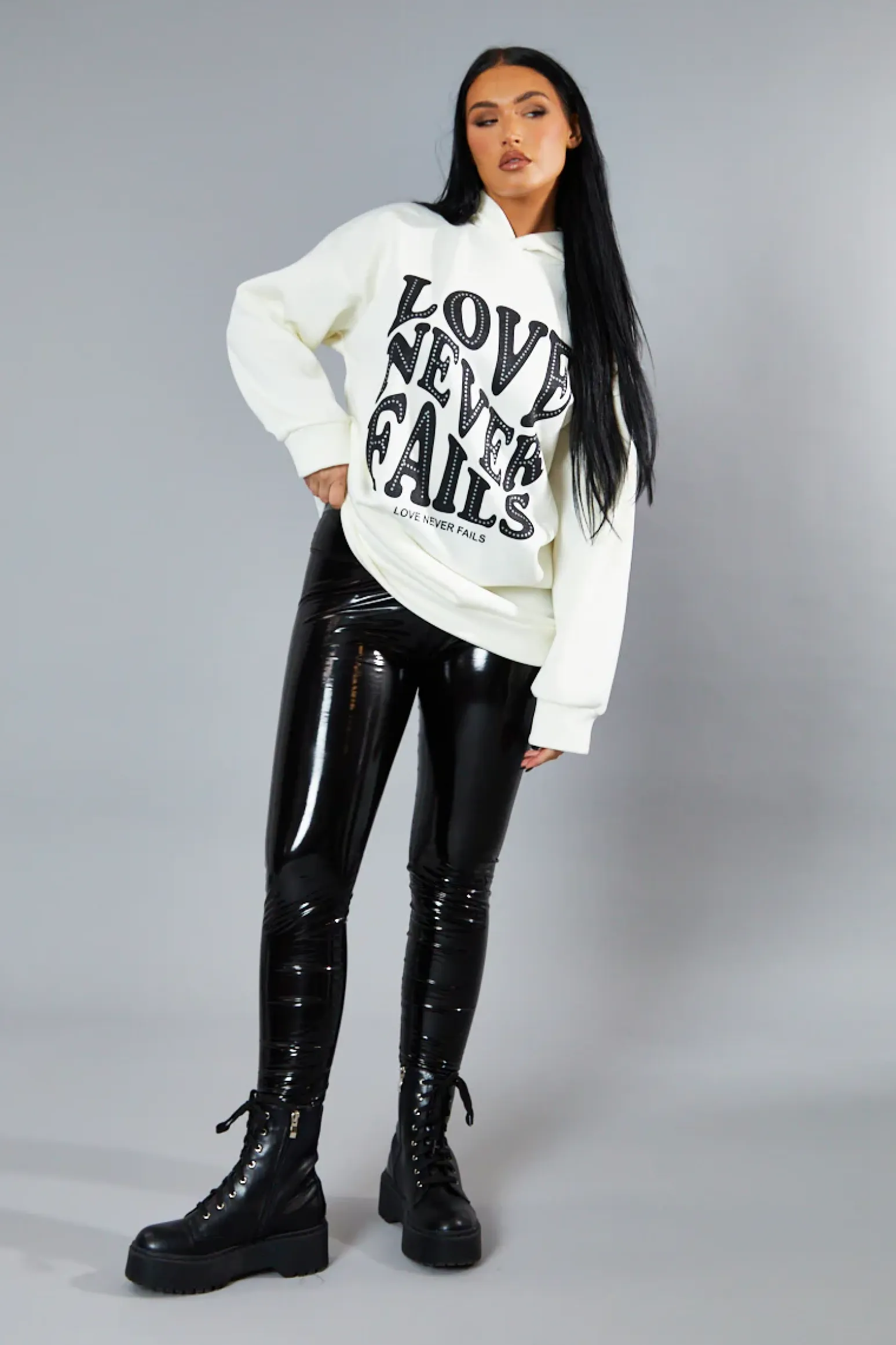 Rebellious Fashion Cream Oversized Slogan Hoodie - Kriss