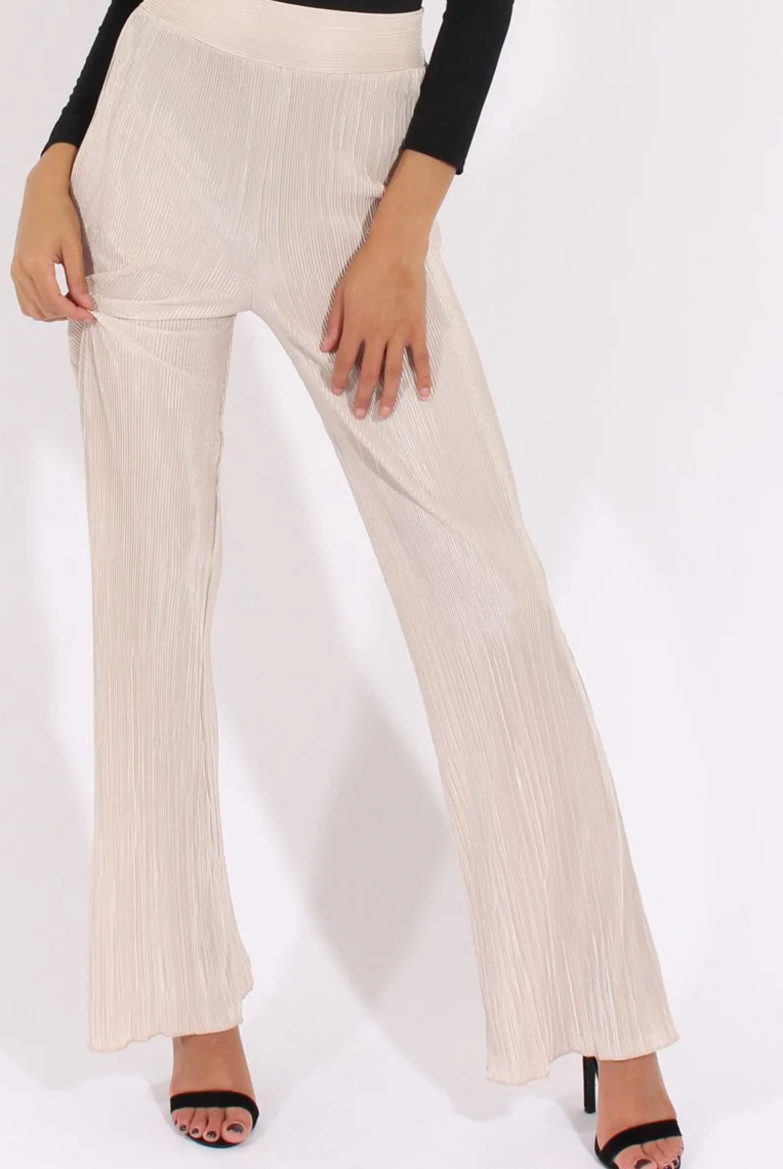 Rebellious Fashion Cream Pleated Long High Waisted Trousers - Jojo