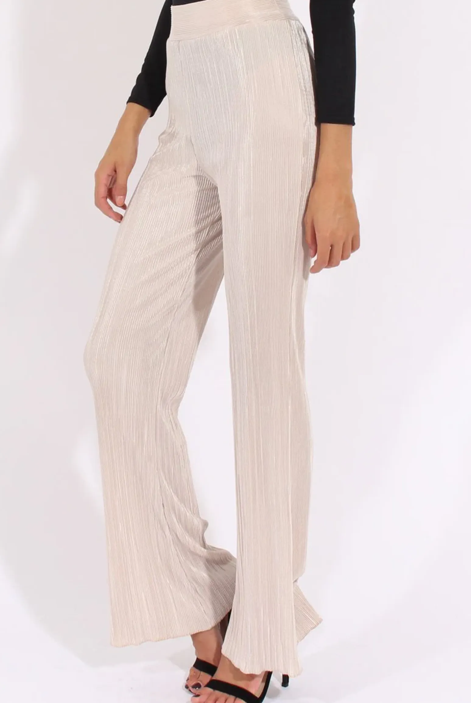 Rebellious Fashion Cream Pleated Long High Waisted Trousers - Jojo