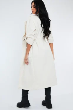 Rebellious Fashion Cream Relaxed Tie Waist Trench Coat - Mayva