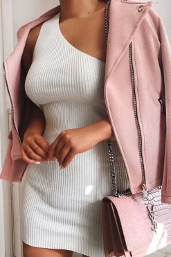 Rebellious Fashion Cream Rib Knit One Shoulder Mini Dress - Elisabeth