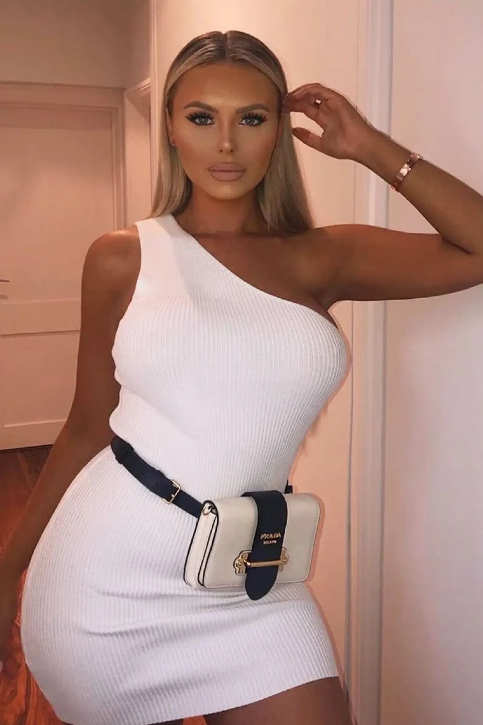 Rebellious Fashion Cream Rib Knit One Shoulder Mini Dress - Elisabeth