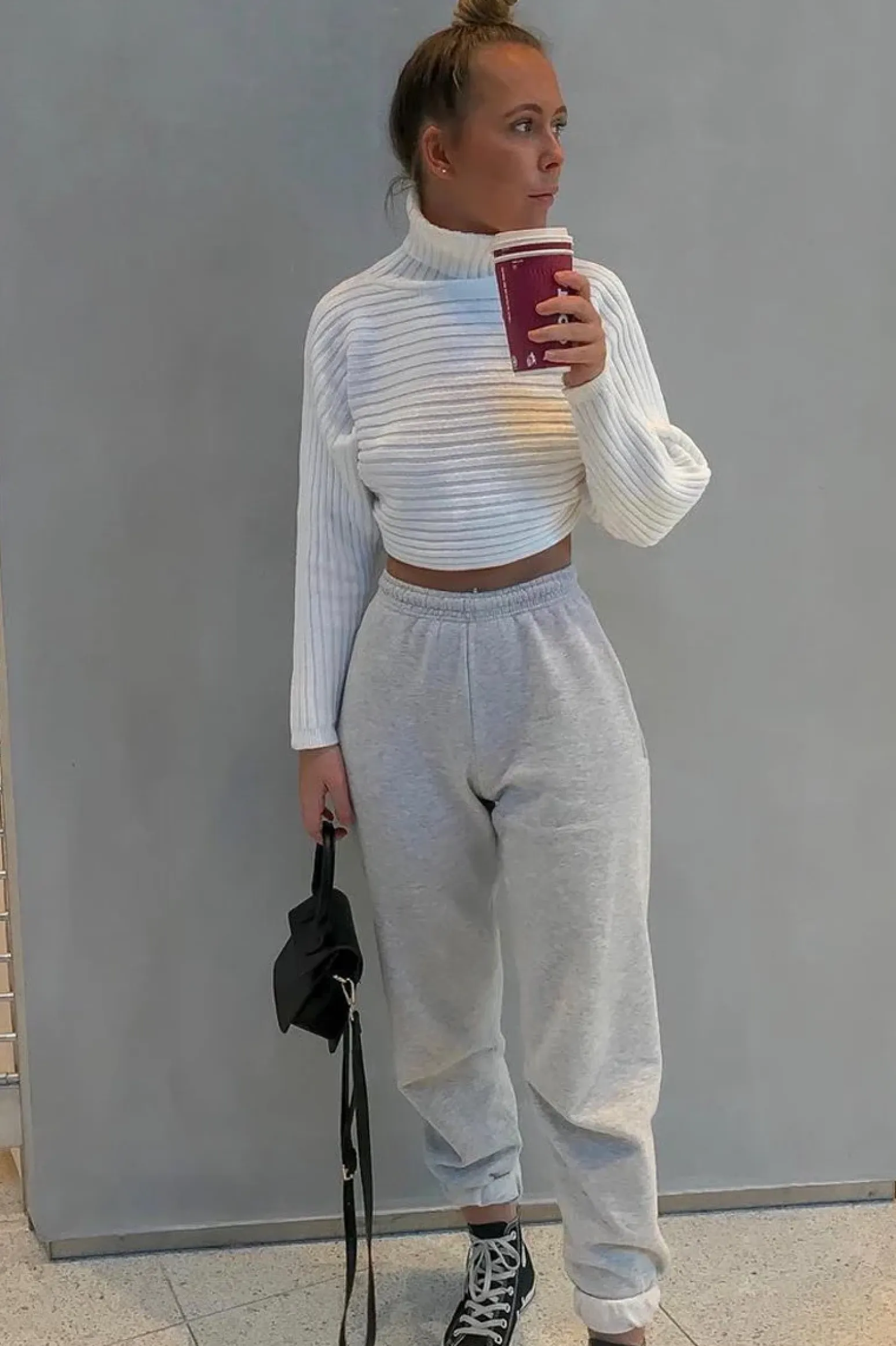 Rebellious Fashion Cream Rib Knit Roll Neck Crop Jumper - Rylan