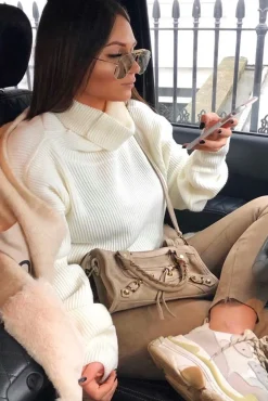 Rebellious Fashion Cream Rib Knit Roll Neck Jumper - Brinna