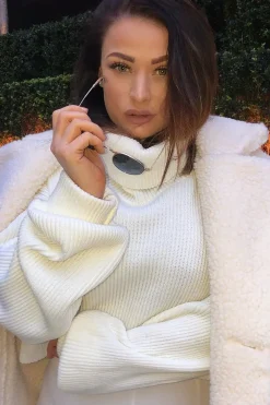 Rebellious Fashion Cream Rib Knit Roll Neck Jumper - Brinna