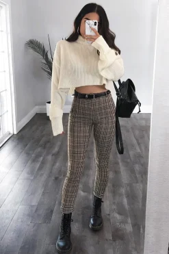 Rebellious Fashion Cream Rib Knit Roll Neck Jumper - Brinna