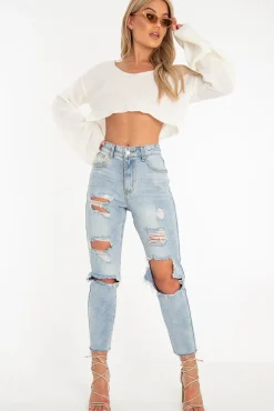 Rebellious Fashion Cream Scoop Neck Knitted Cropped Jumper - Livvy