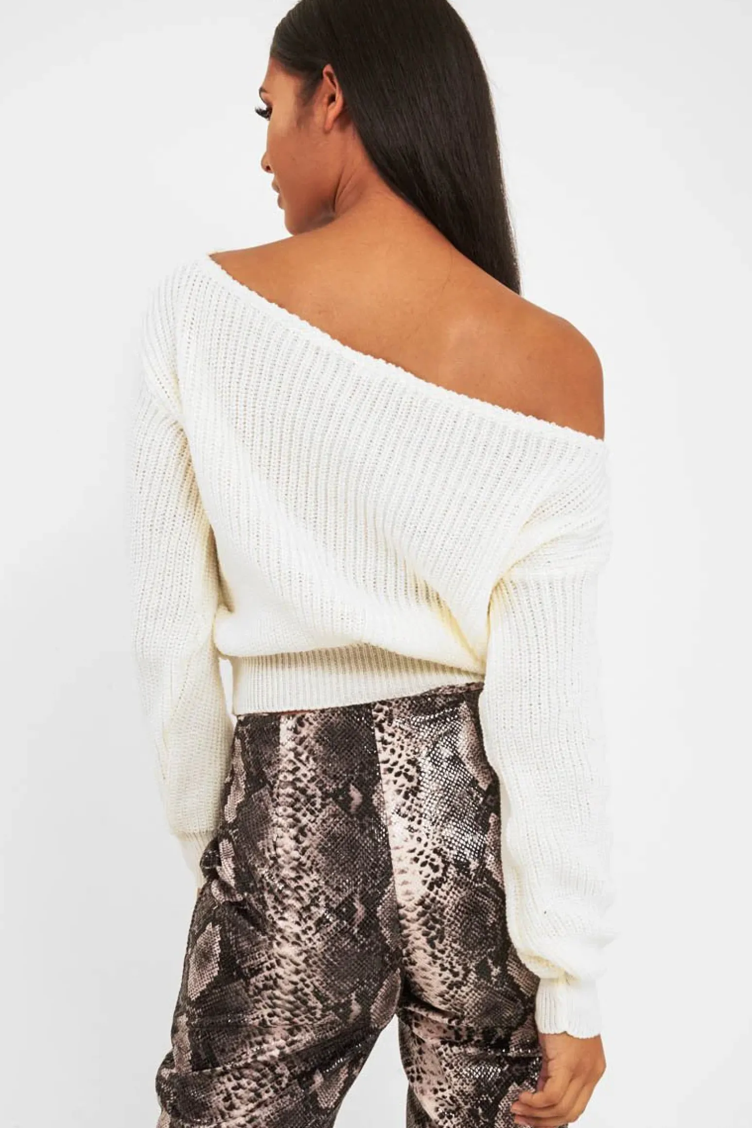 Rebellious Fashion Cream Slash Neck Knitted Jumper - Alessia