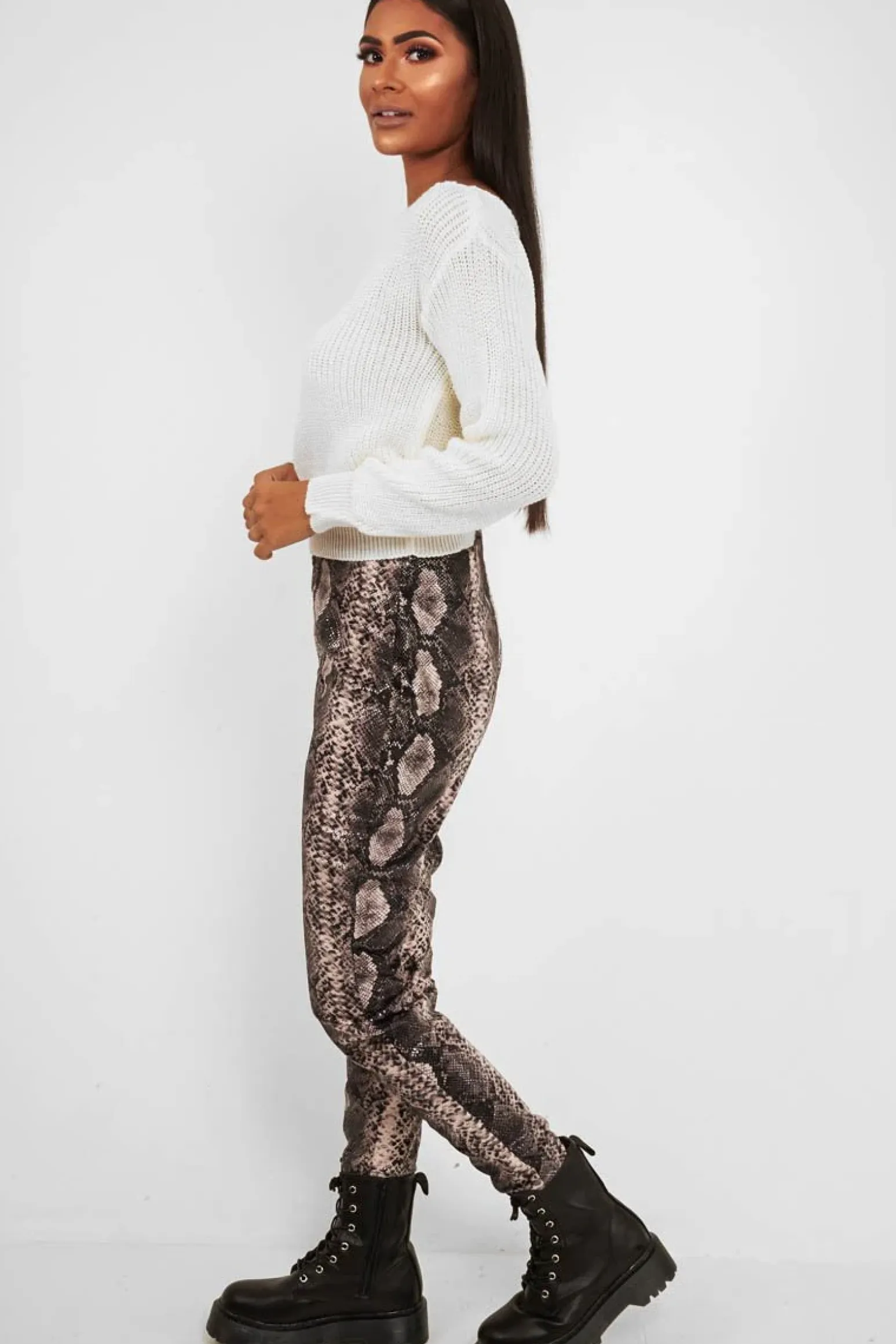 Rebellious Fashion Cream Slash Neck Knitted Jumper - Alessia
