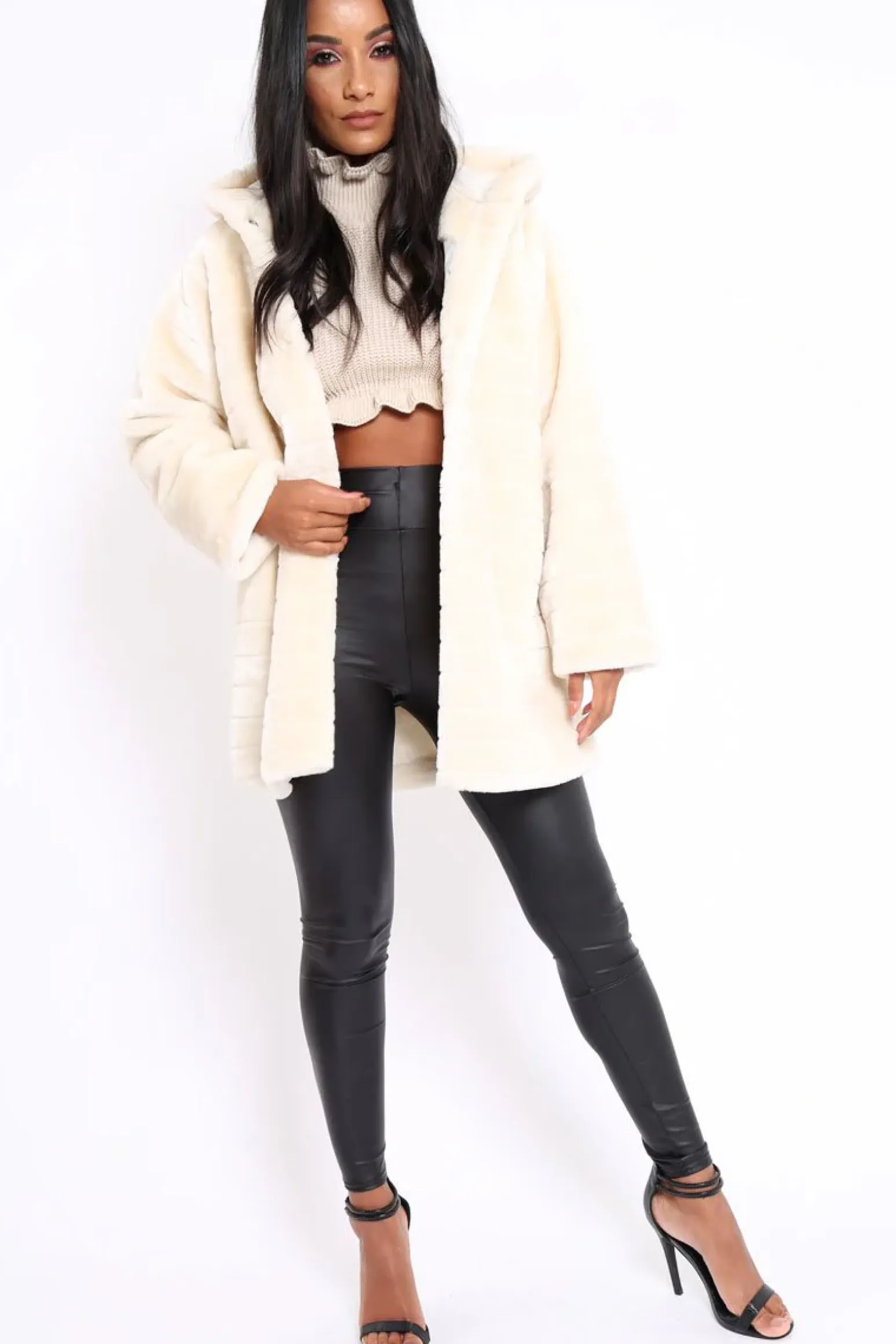 Rebellious Fashion Cream Soft Faux Fur Hooded Coat - Kila