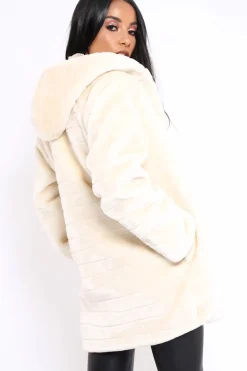 Rebellious Fashion Cream Soft Faux Fur Hooded Coat - Kila