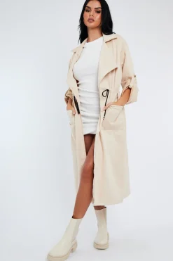 Rebellious Fashion Cream Suede Relaxed Tie Waist Trench Coat - Rora