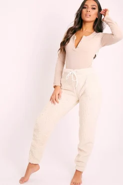 Rebellious Fashion Cream Teddy Borg Joggers - Allyssa
