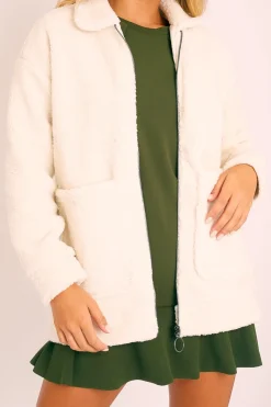 Rebellious Fashion Cream Teddy Zip Jacket - Rien