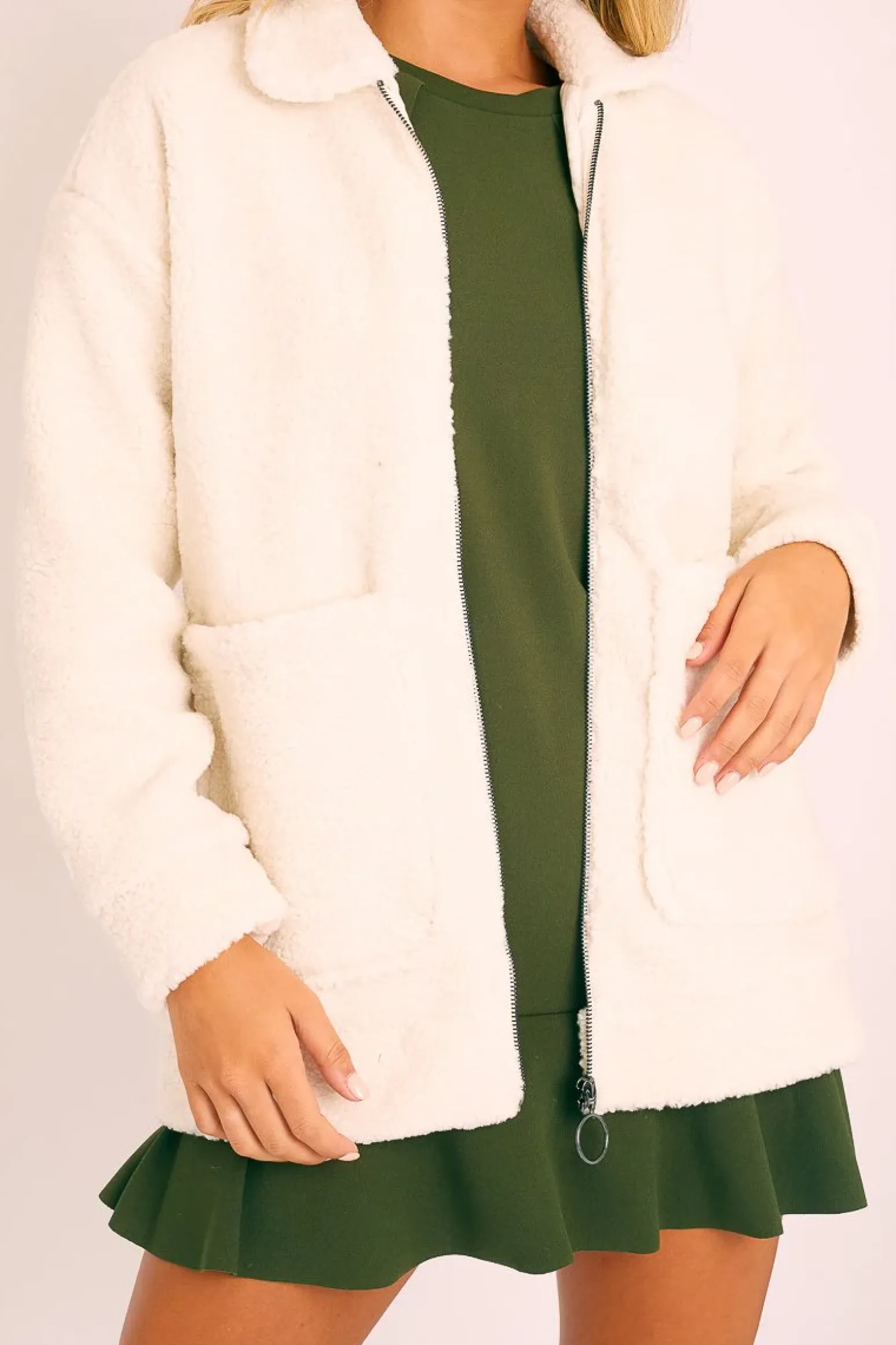 Rebellious Fashion Cream Teddy Zip Jacket - Rien