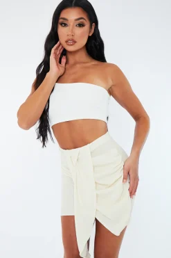 Rebellious Fashion Cream Textured Draped Mini Skirt - Kath