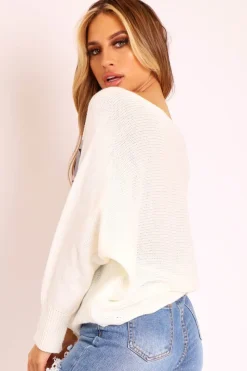 Rebellious Fashion Cream Vogue Graphic Slouchy Knit Jumper - Janel