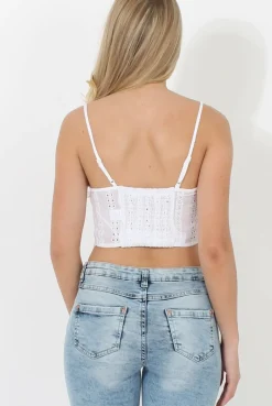 Rebellious Fashion Crochet White Button Front Crop Top- Georgie