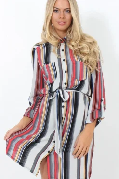 Rebellious Fashion Danty Multi Coloured Stiped Shirt Dress