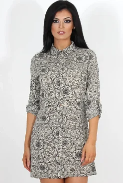 Rebellious Fashion Darcia Black Paisley Print Shirt Dress