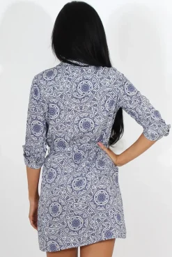 Rebellious Fashion Darcia Navy Paisley Print Shirt Dress