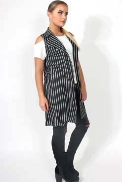 Rebellious Fashion Darcy Black & White Sleeveless Jacket