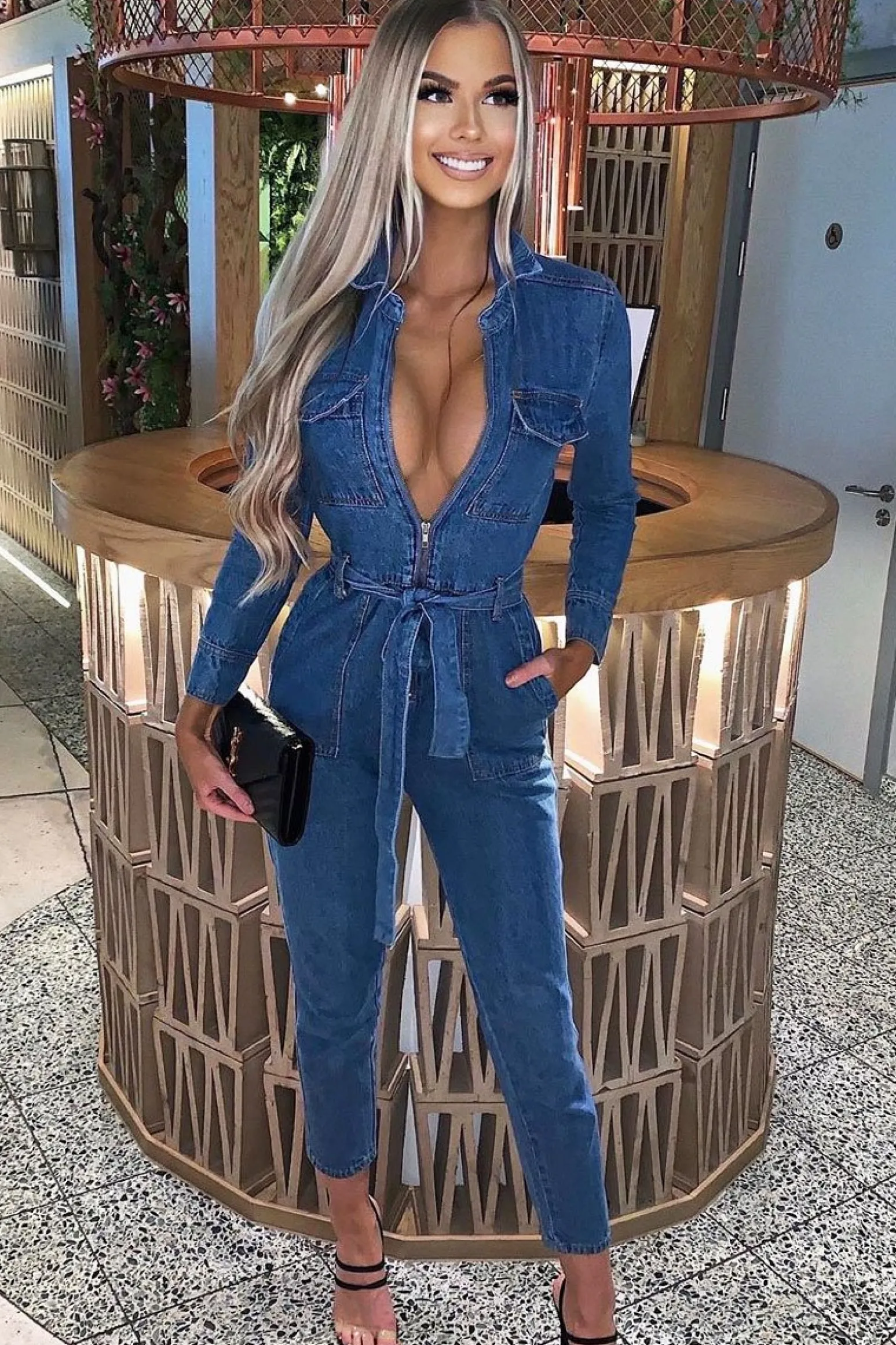 Rebellious Fashion Dark Blue Denim Belted Boilersuit - Lucindy