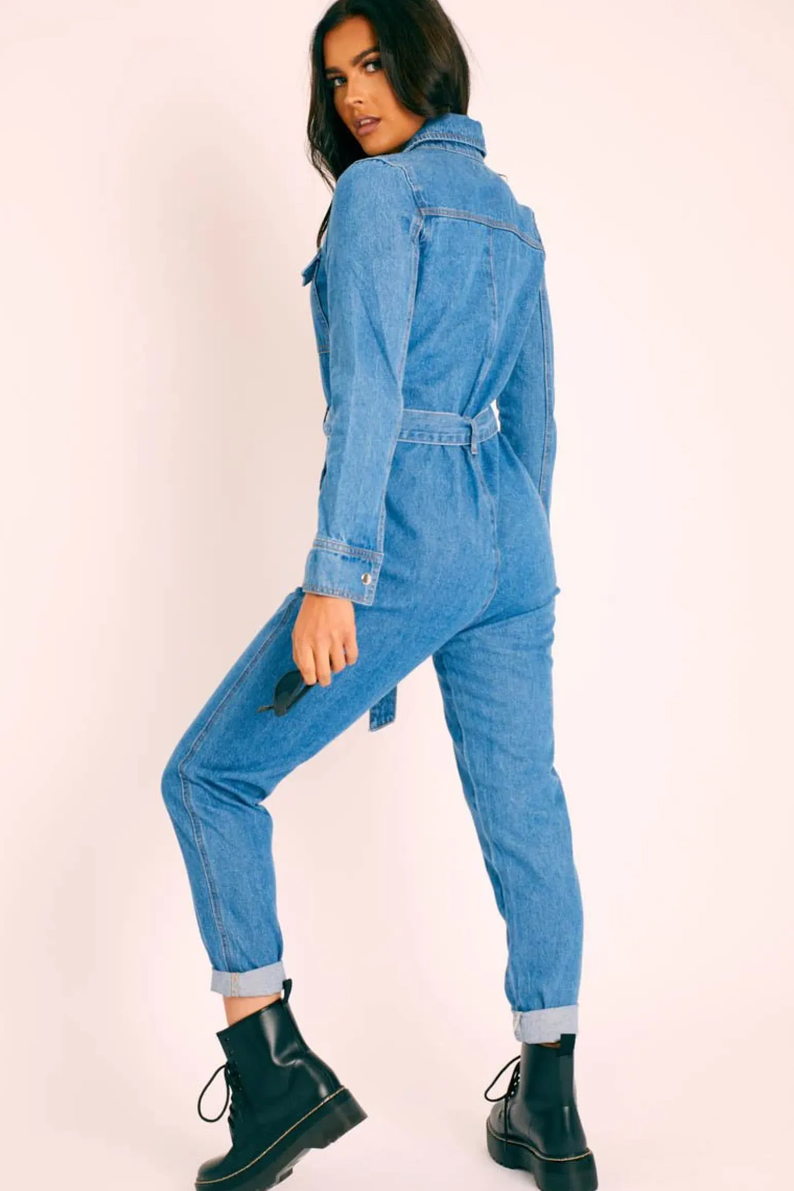 Rebellious Fashion Dark Blue Denim Belted Boilersuit - Lucindy