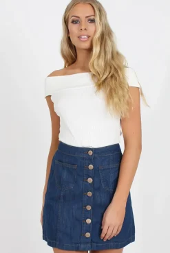 Rebellious Fashion Dark Blue Denim Button Up Skirt - Gem