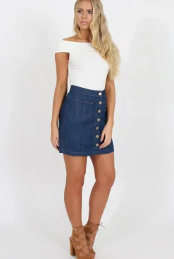 Rebellious Fashion Dark Blue Denim Button Up Skirt - Gem