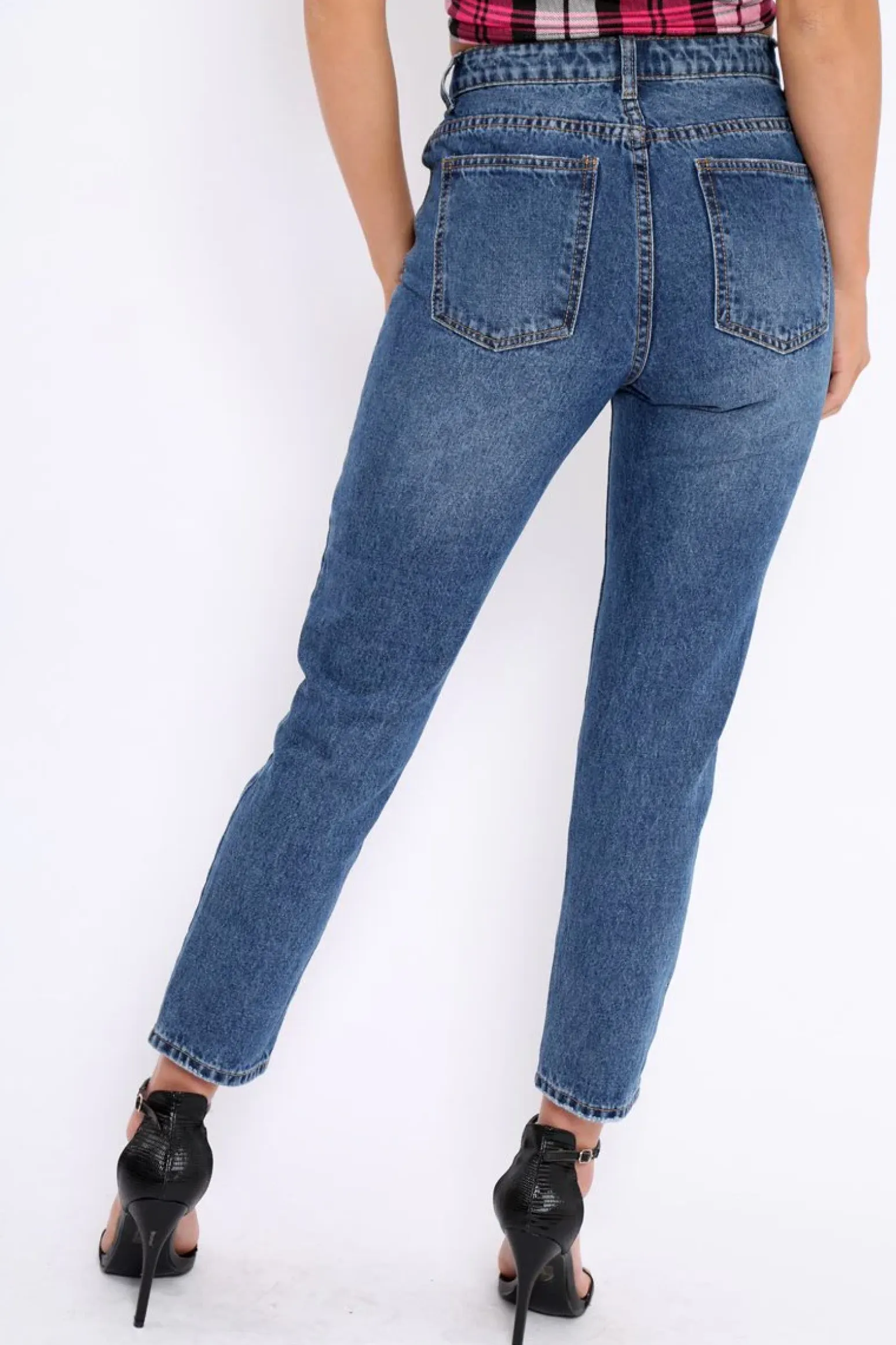 Rebellious Fashion Dark Blue Denim Cut Out Pocket Boyfriend Jeans - Jaime