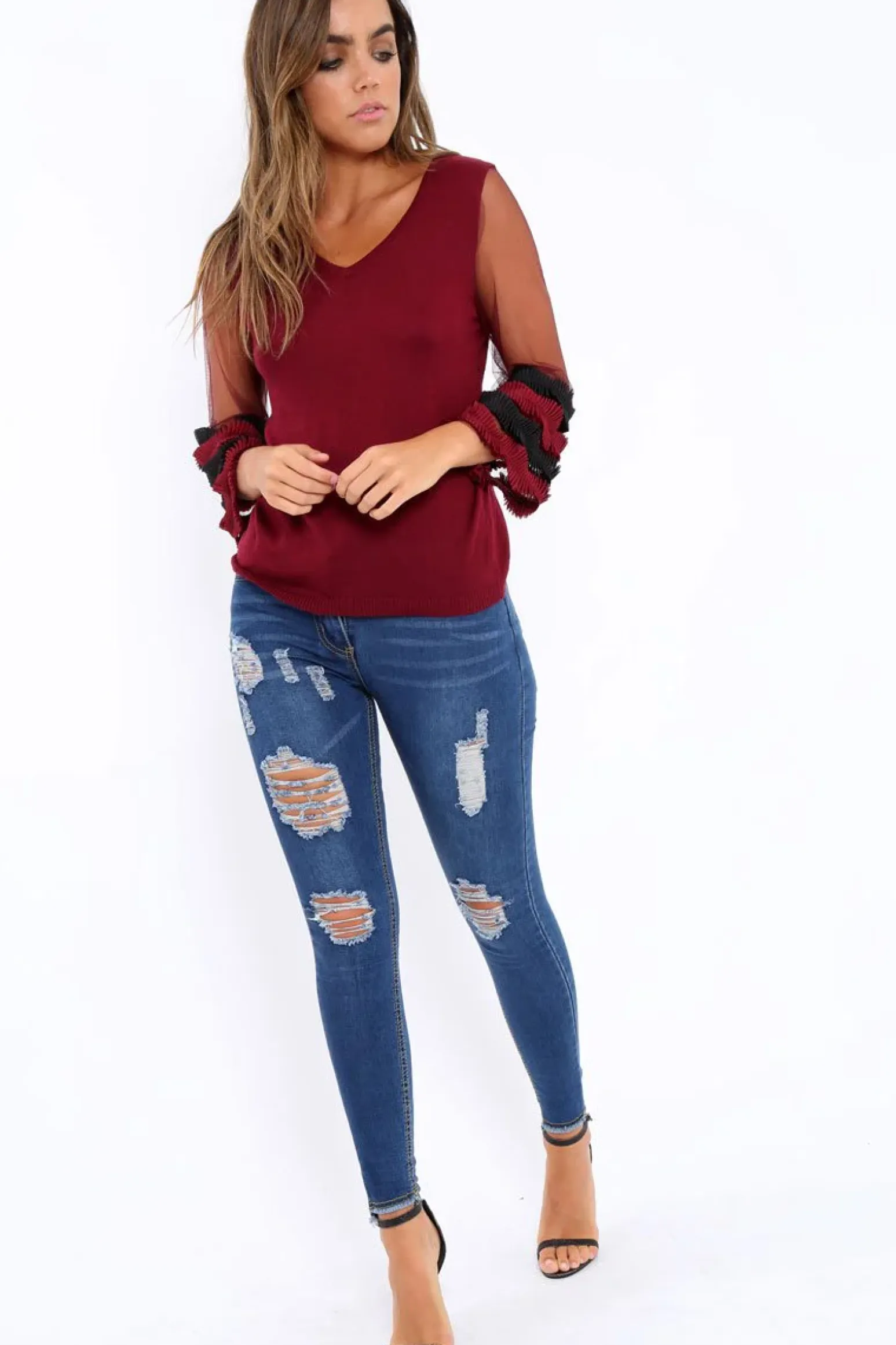 Rebellious Fashion Dark Blue Distressed Jeans - Macy