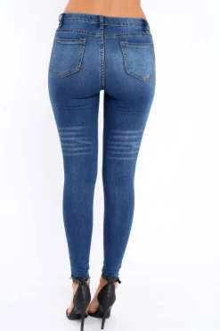 Rebellious Fashion Dark Blue Distressed Jeans - Macy