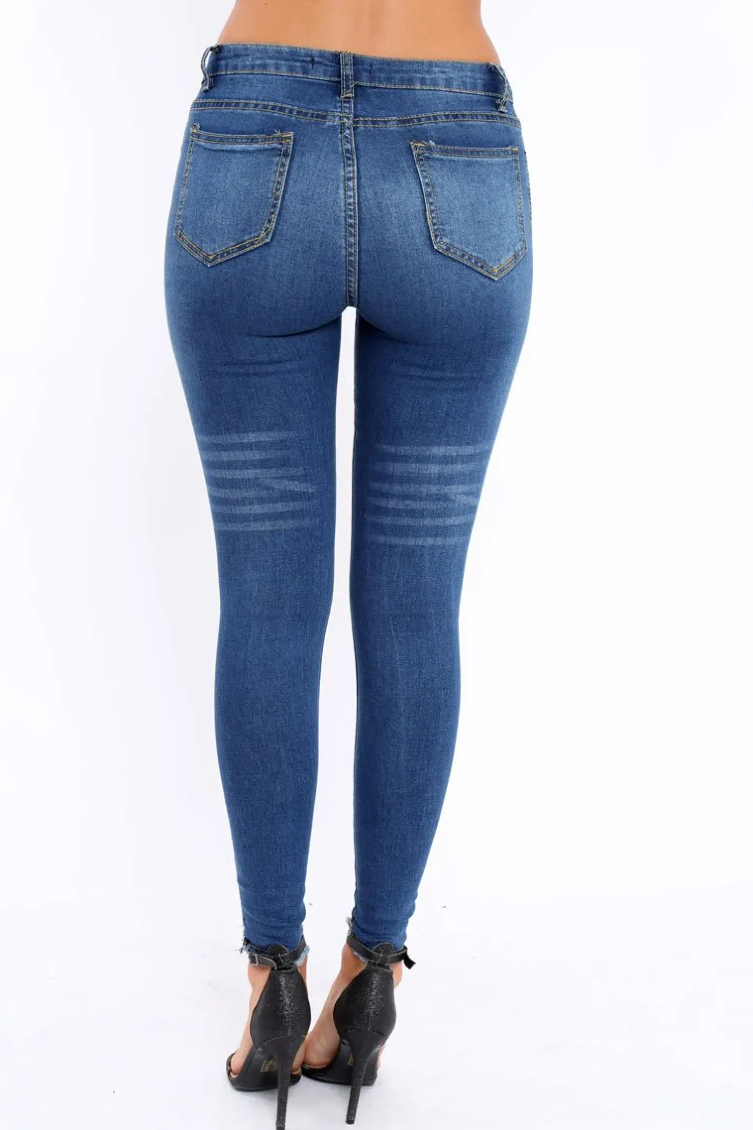 Rebellious Fashion Dark Blue Distressed Jeans - Macy