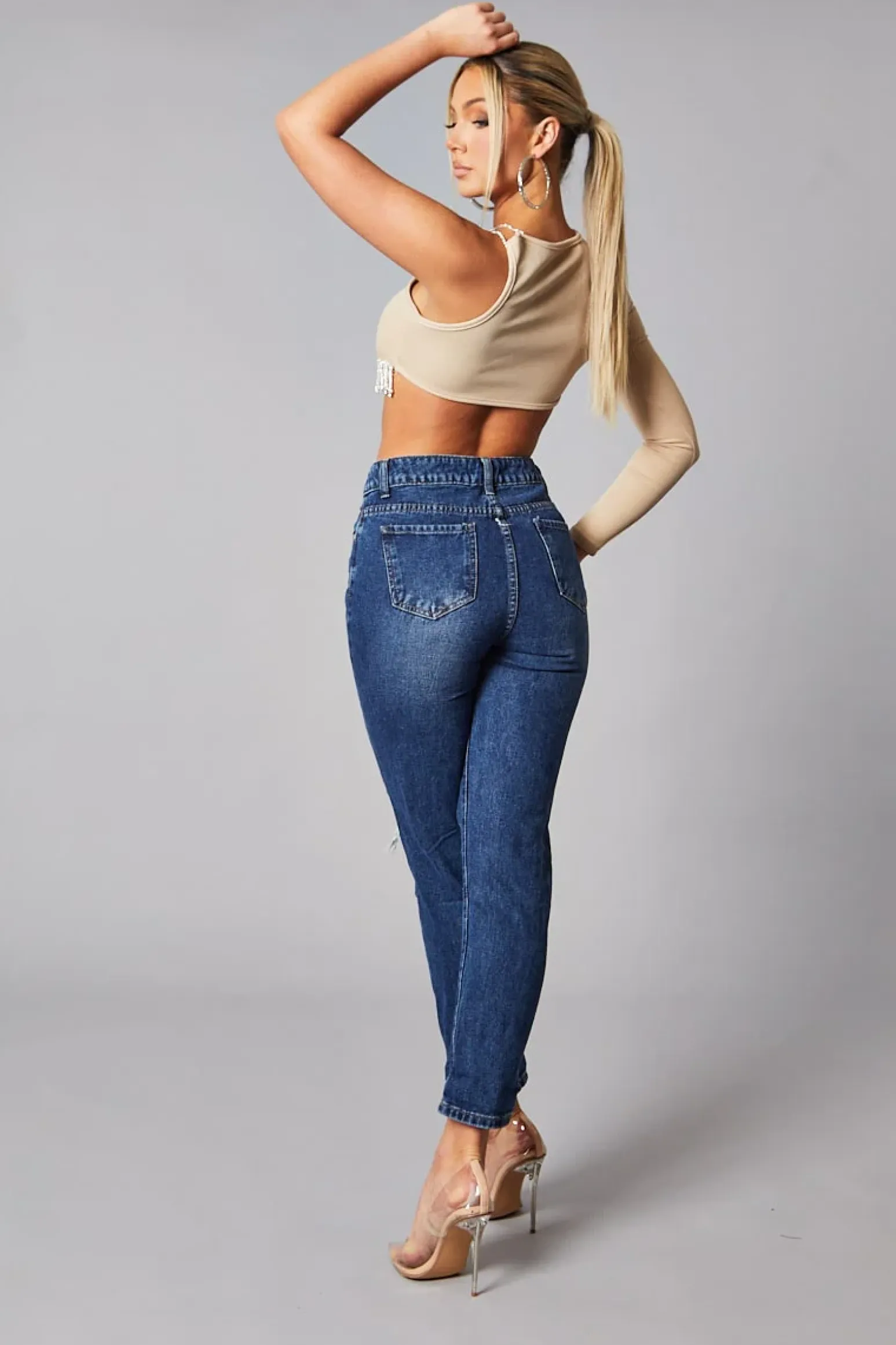 Rebellious Fashion Dark Blue Distressed Straight Leg Jeans - Nikia
