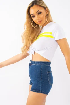 Rebellious Fashion Dark Blue High Waist Denim Hot Pant Shorts - Lylah