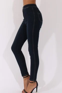 Rebellious Fashion Dark Blue High Waisted Jeans - Jupiter