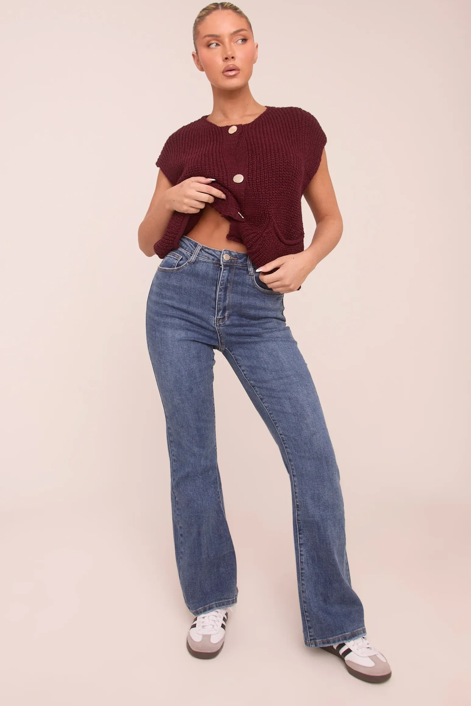 Rebellious Fashion Dark Blue High Waist Kick Flare Denim Jeans - Aspen
