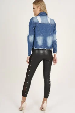 Rebellious Fashion Dark Blue Splash Detail Denim Jacket - Billie