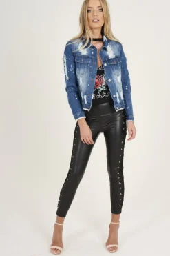 Rebellious Fashion Dark Blue Splash Detail Denim Jacket - Billie