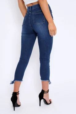 Rebellious Fashion Dark Blue Split Hem Skinny Jeans - Ellsie