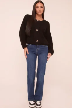 Rebellious Fashion Dark Blue Stretch Mid Waist Straight Leg Denim Jeans - Rey