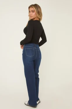 Rebellious Fashion Dark Blue Stretch Wide Leg Denim Jeans - Lajoy