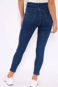 Rebellious Fashion Dark Blue Two Tone Contrast Skinny Jeans - Zakira