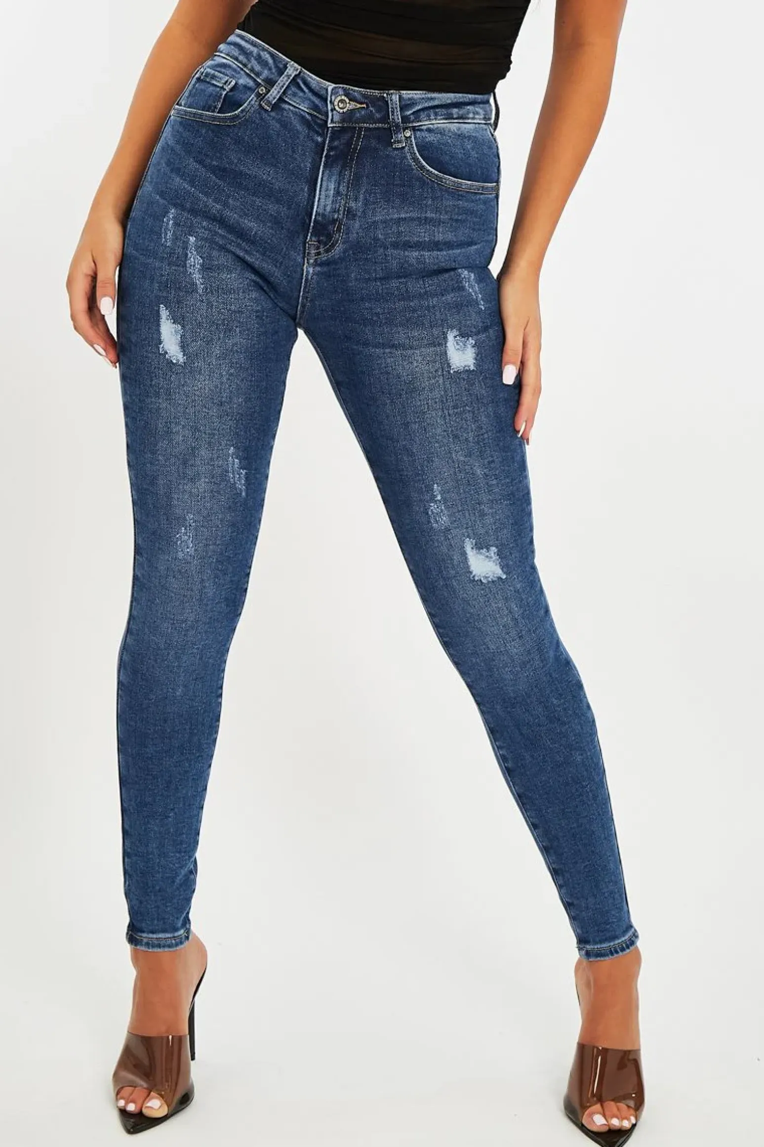 Rebellious Fashion Dark Blue Washed Classic Fit Skinny Jeans - Anaira